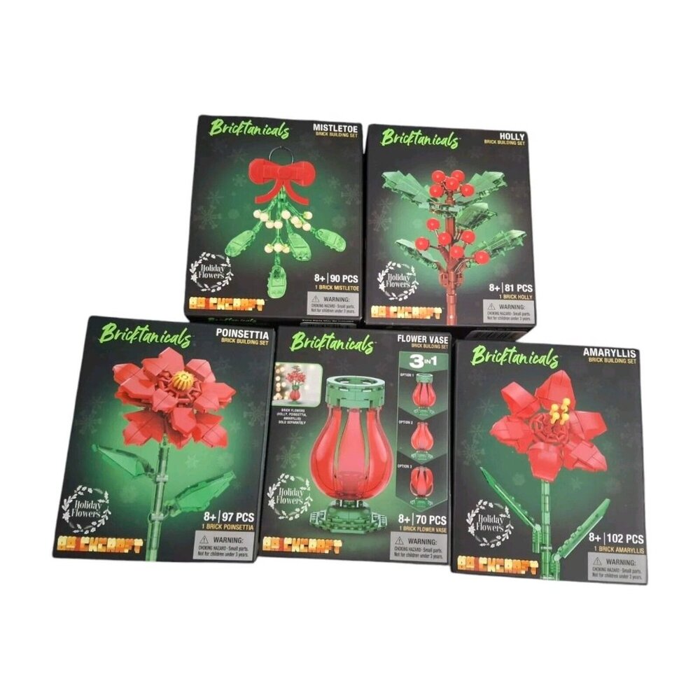 Bricktanicals Holiday Flowers and Vase Lot of 5 Building Sets! NEW - Poinsettia